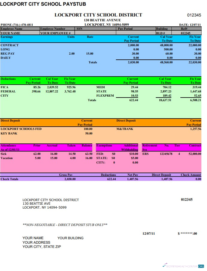 Download Lockport City School pay stub Word and PDF template Photoshop template